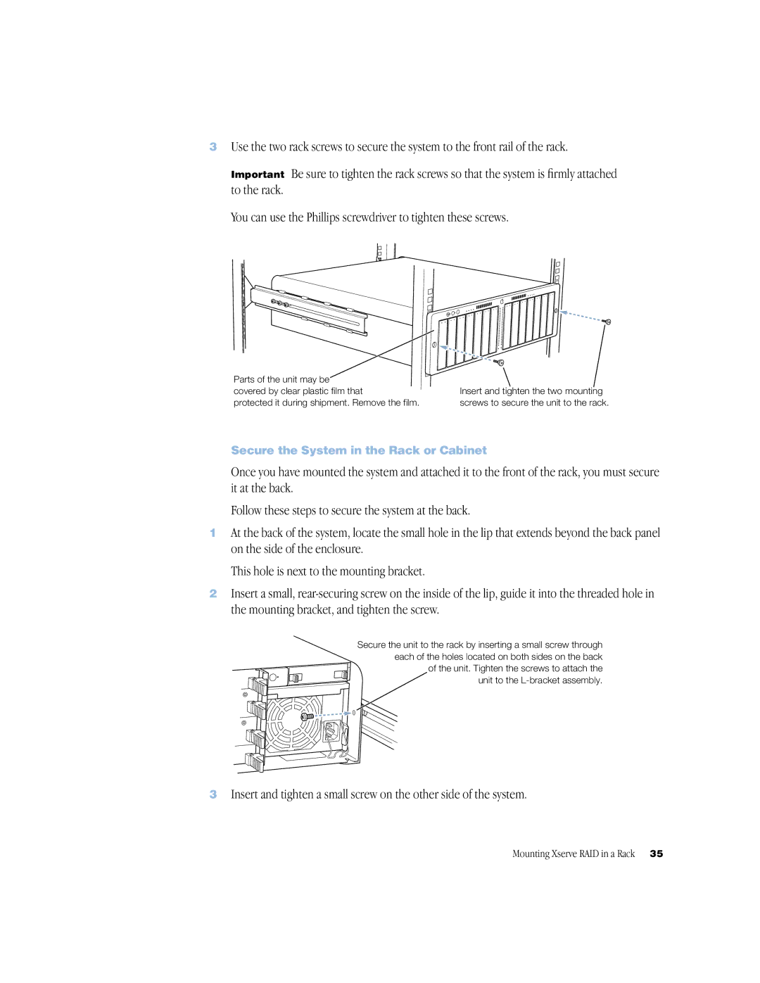 Apple NMB-003 manual Secure the System in the Rack or Cabinet 