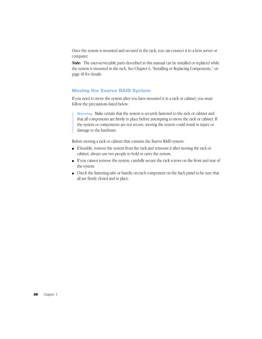 Apple NMB-003 manual Moving the Xserve RAID System 