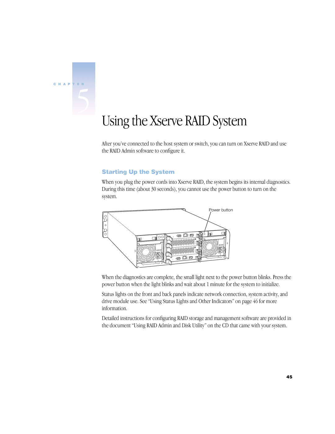 Apple NMB-003 manual Using the Xserve RAID System, Starting Up the System 