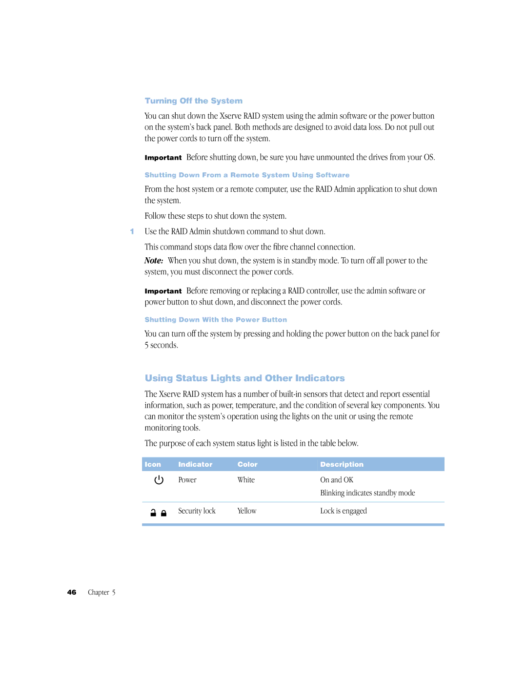 Apple NMB-003 manual Using Status Lights and Other Indicators, Turning Off the System 