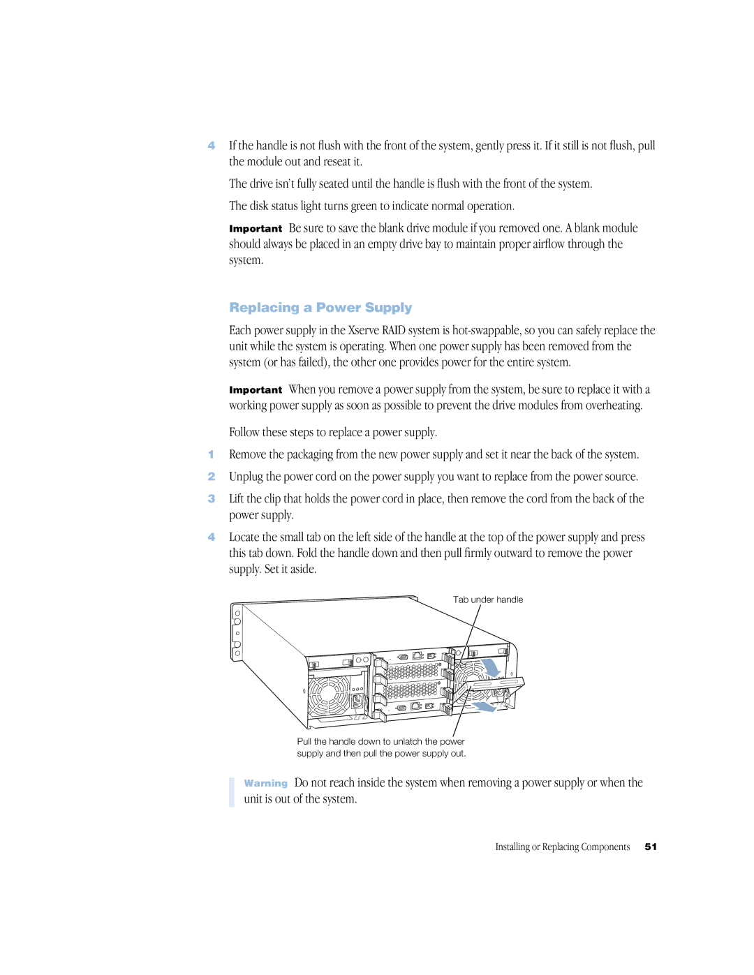 Apple NMB-003 manual Replacing a Power Supply, Follow these steps to replace a power supply 