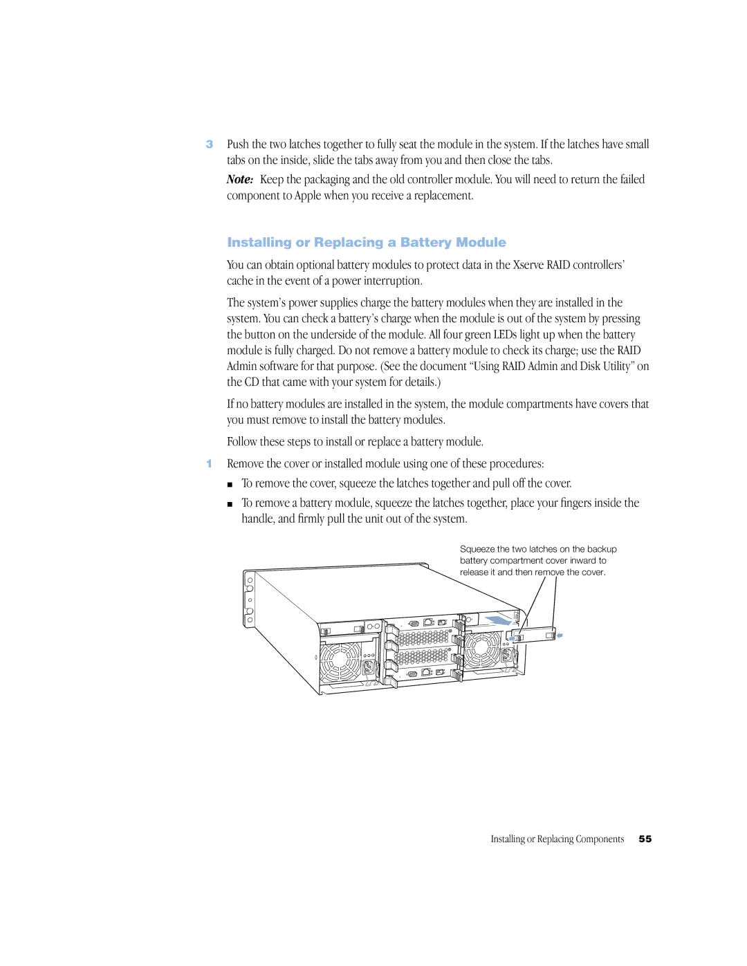 Apple NMB-003 manual Installing or Replacing a Battery Module 