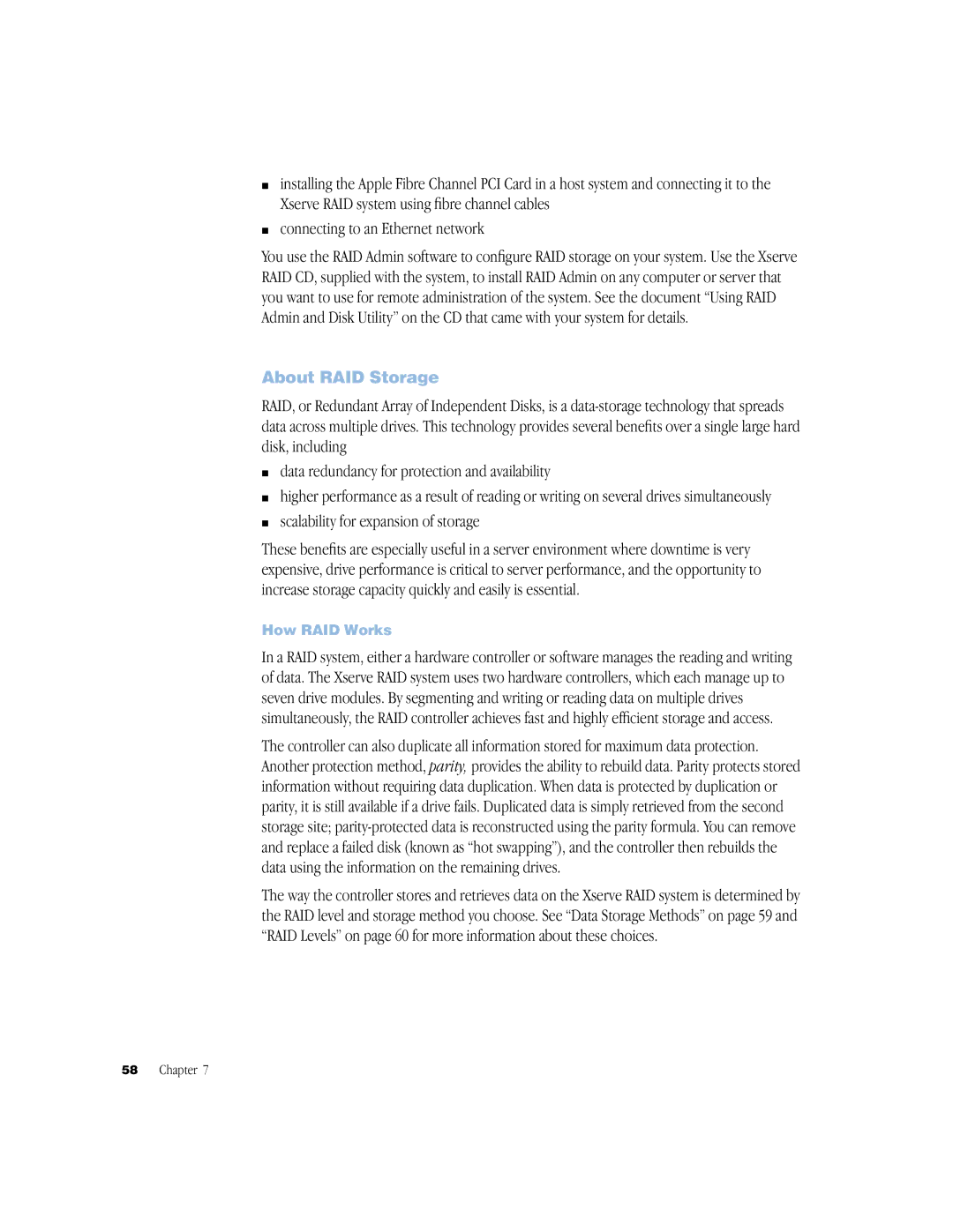 Apple NMB-003 Connecting to an Ethernet network, About RAID Storage, Scalability for expansion of storage, How RAID Works 