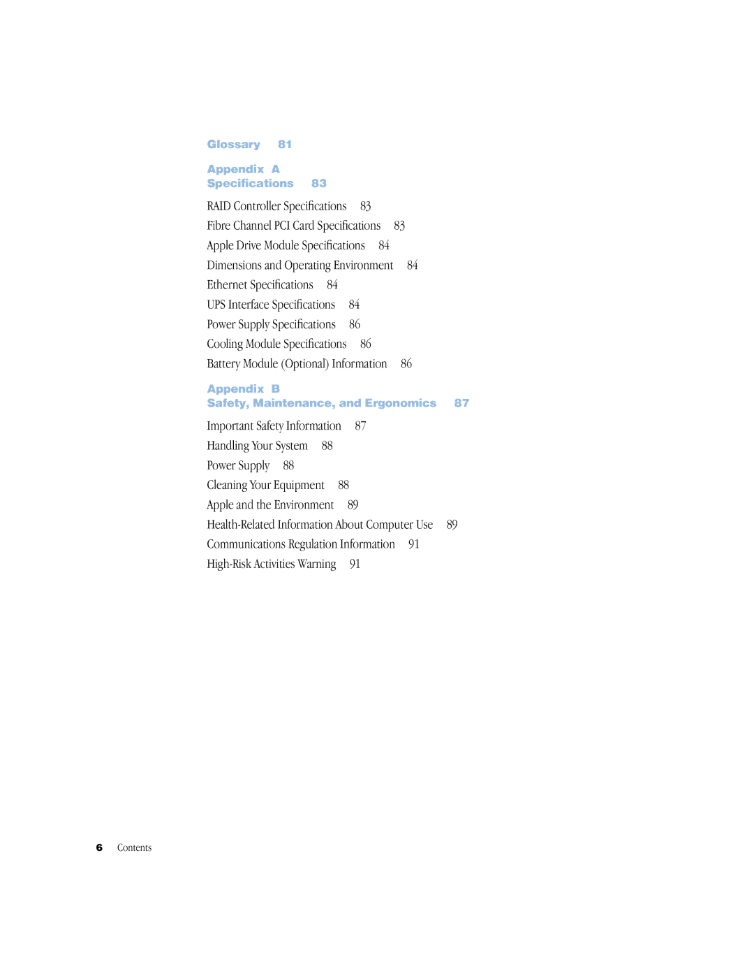 Apple NMB-003 manual Glossary Appendix a Specifications, Appendix B Safety, Maintenance, and Ergonomics 
