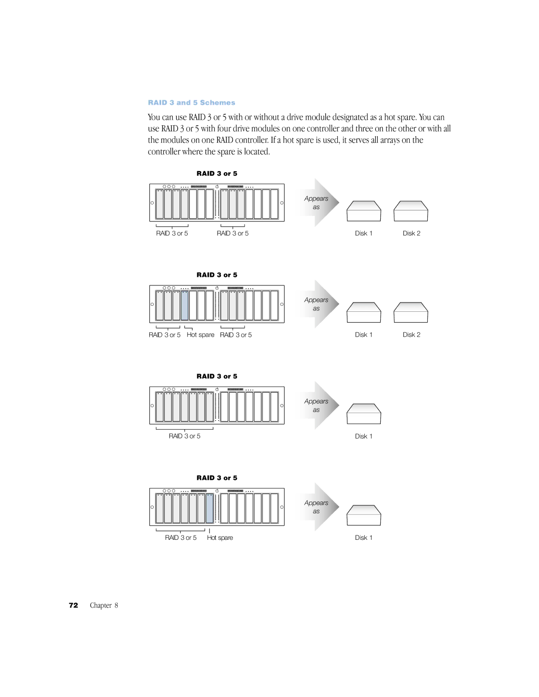 Apple NMB-003 manual RAID 3 or 5 Hot spare RAID 3 or Disk 