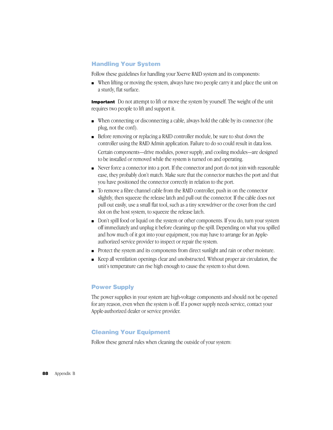 Apple NMB-003 manual Handling Your System, Power Supply, Cleaning Your Equipment 