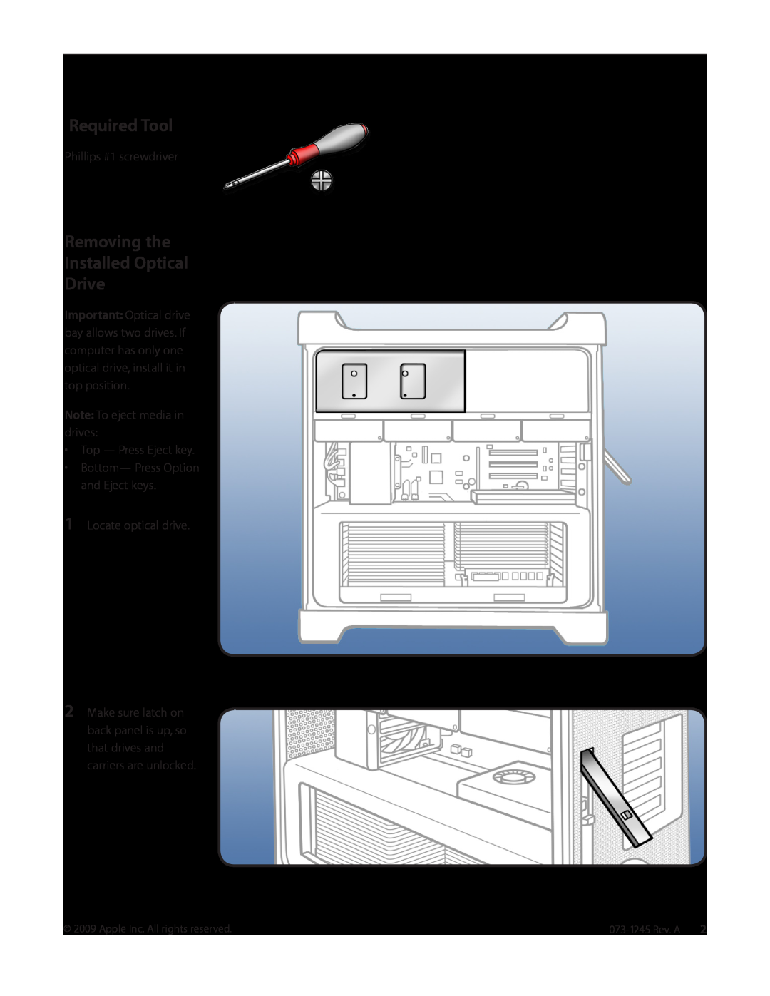 Apple warranty Required Tool, Removing the Installed Optical Drive, Phillips #1 screwdriver, Locate optical drive 