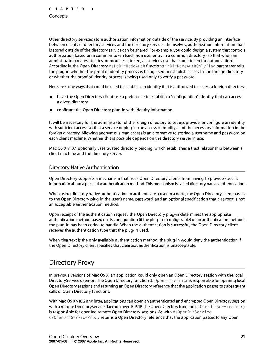 Apple OS X manual Directory Proxy, Directory Native Authentication 