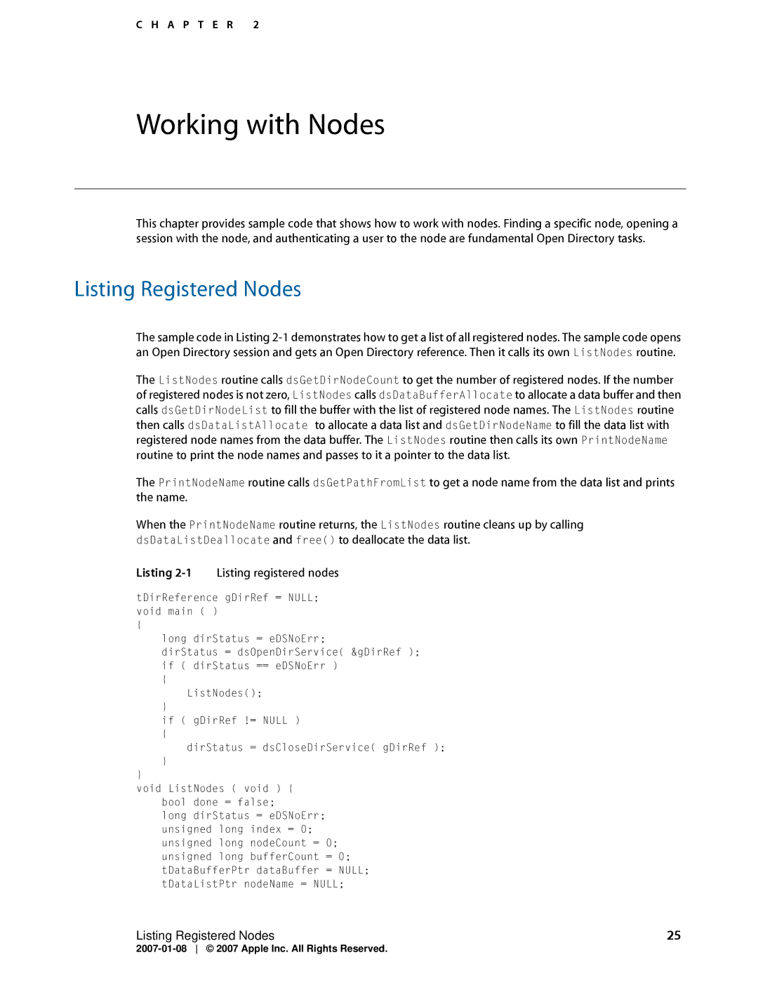 Apple OS X manual Working with Nodes, Listing Registered Nodes 