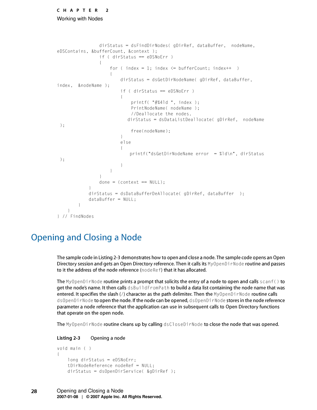 Apple OS X manual Opening and Closing a Node 