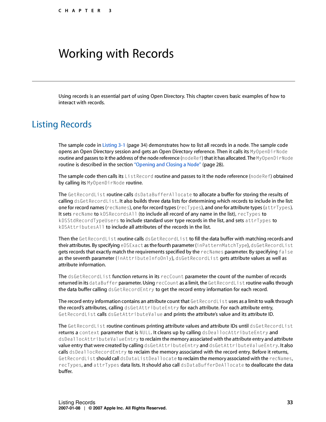 Apple OS X manual Working with Records, Listing Records 