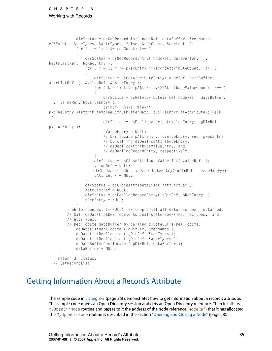 Apple OS X manual Getting Information About a Record’s Attribute, Working with Records 