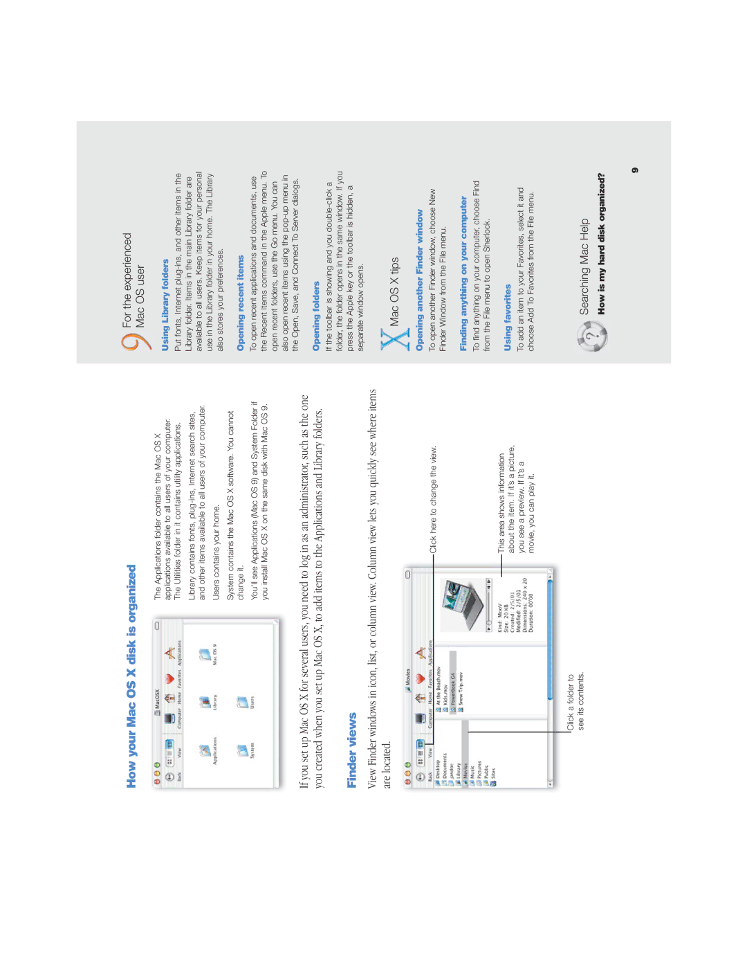 Apple manual How your Mac OS X disk is organized, Finder views 