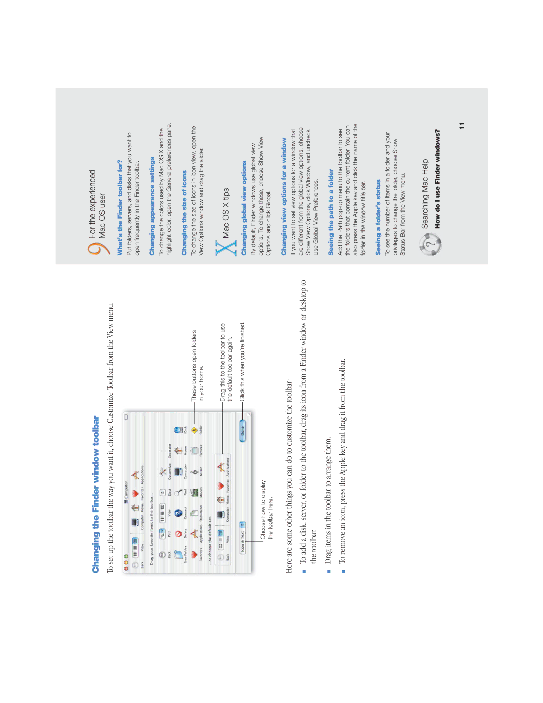 Apple OS X manual Changing the Finder window toolbar 