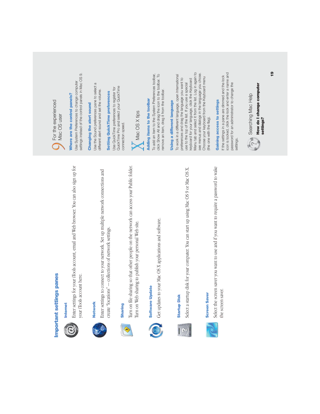 Apple OS X manual Important settings panes 