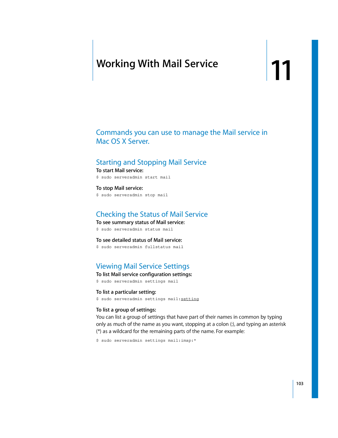 Apple oxs manual Checking the Status of Mail Service, Viewing Mail Service Settings 