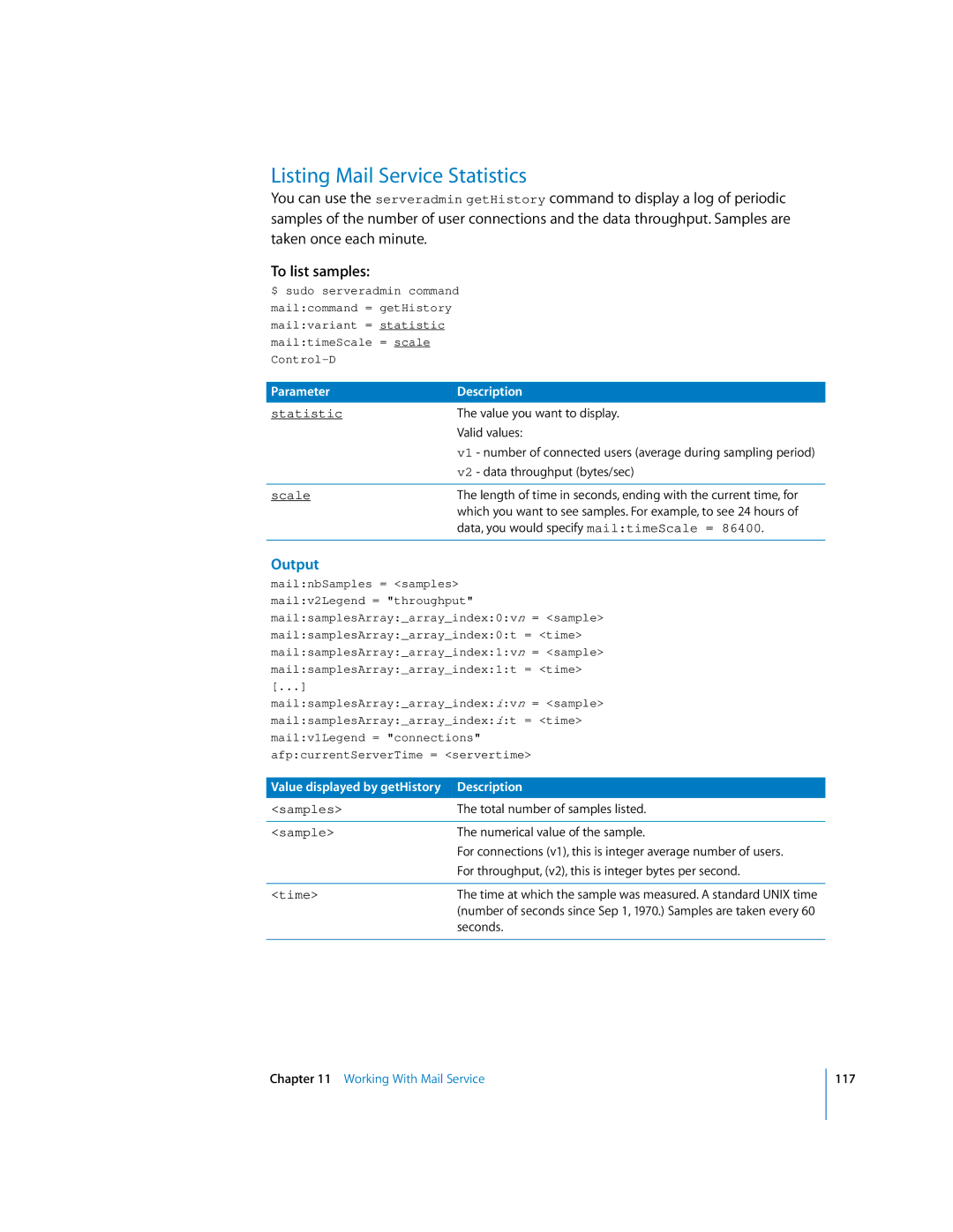 Apple oxs manual Listing Mail Service Statistics, To list samples 