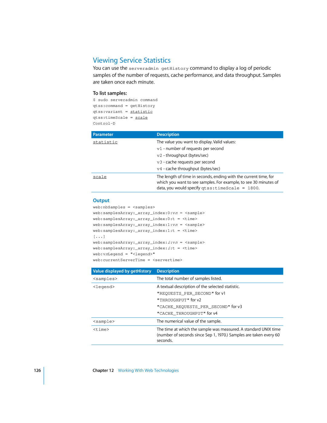 Apple oxs manual Viewing Service Statistics, Requestspersecond for, Cacherequestspersecond for, Cachethroughput for 