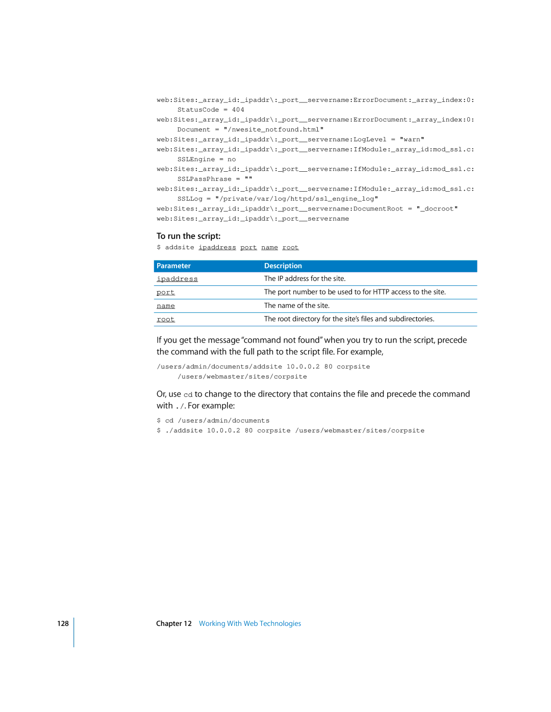 Apple oxs manual To run the script, Ipaddress, Port, Root 