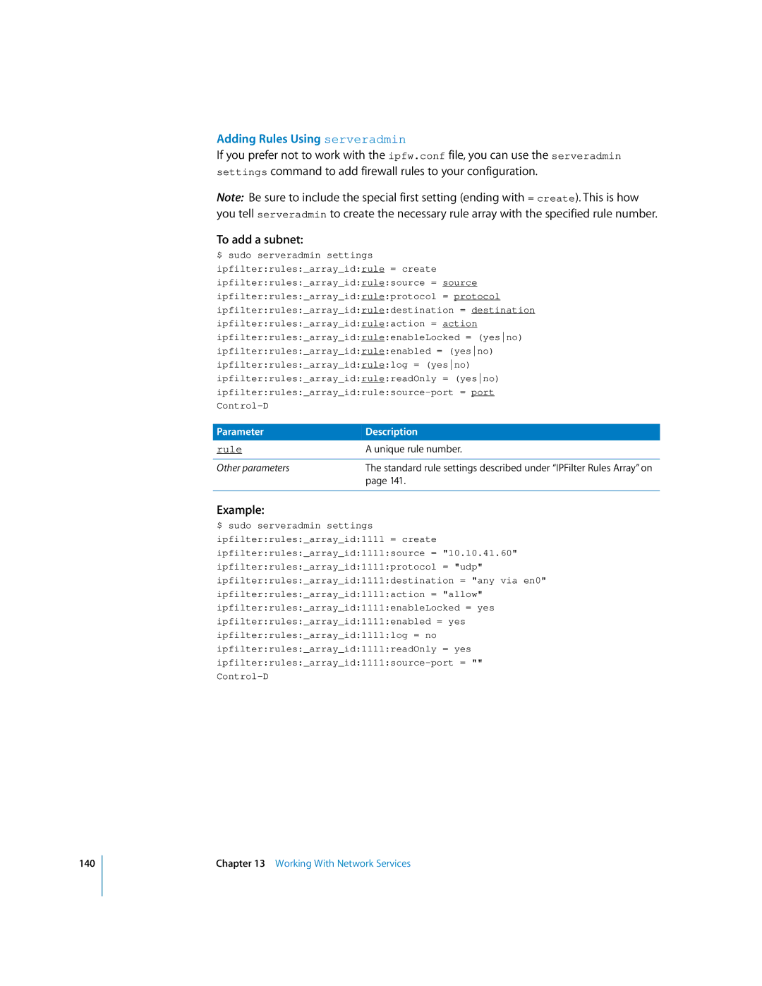 Apple oxs manual Adding Rules Using serveradmin, Example 