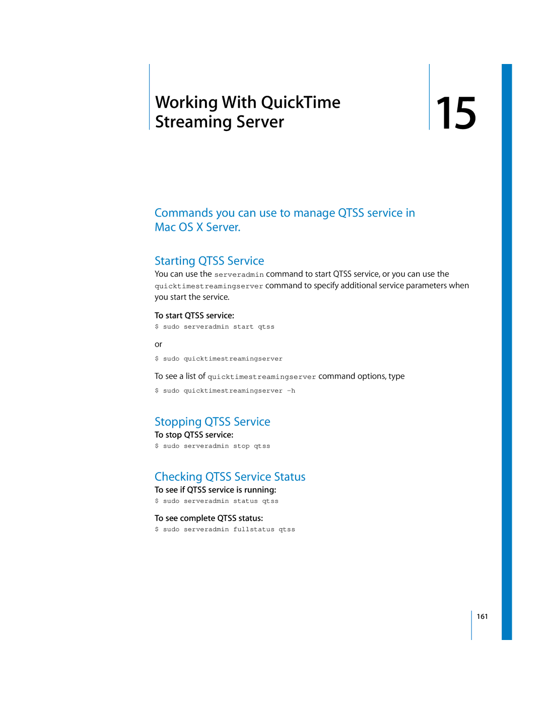 Apple oxs manual Stopping Qtss Service, Checking Qtss Service Status 