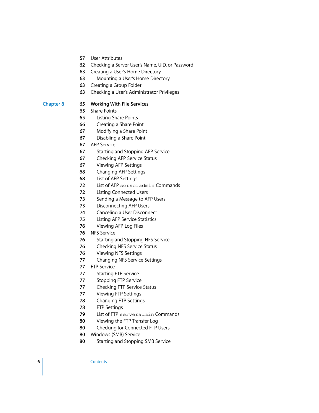 Apple oxs manual Working With File Services, Listing Share Points, Creating a Share Point, Modifying a Share Point 