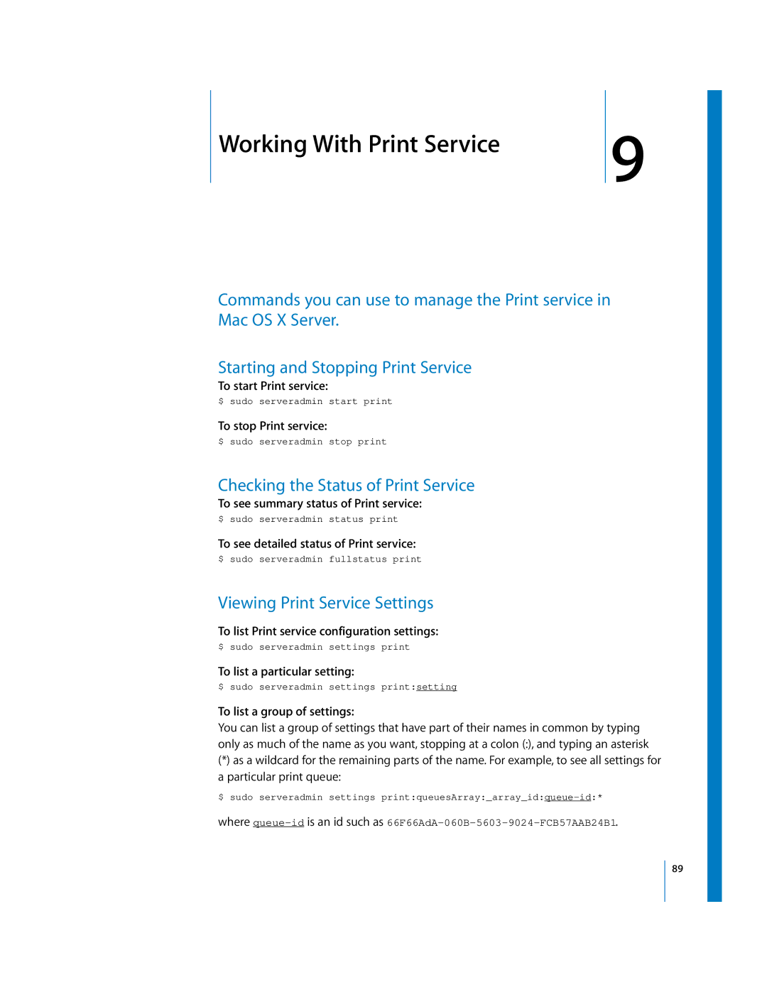 Apple oxs manual Checking the Status of Print Service, Viewing Print Service Settings 