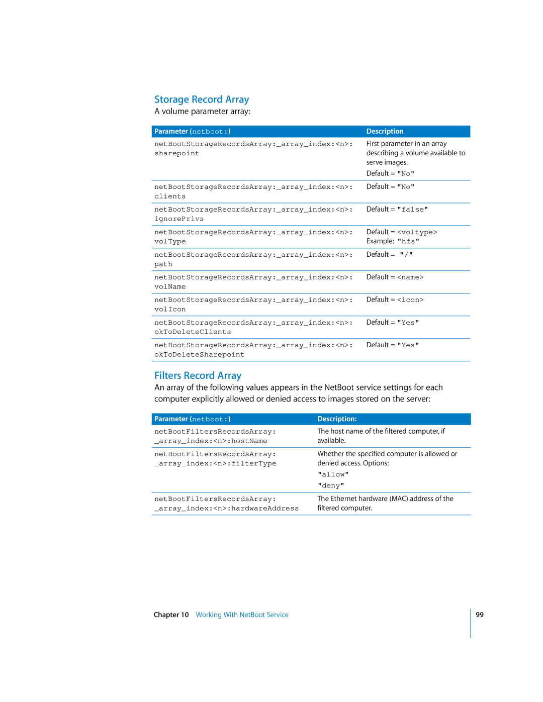 Apple oxs manual Storage Record Array, Filters Record Array 