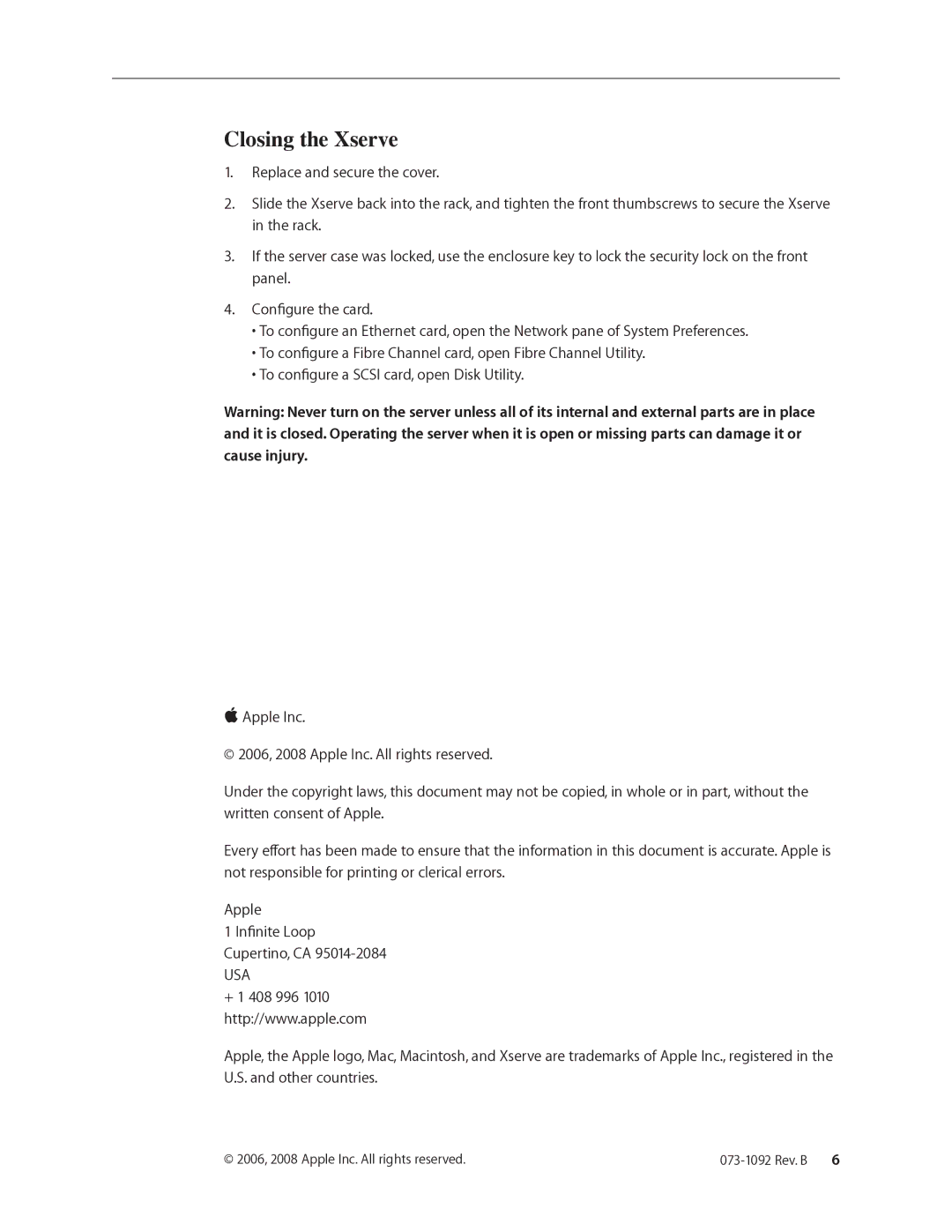 Apple PCI-E x8, PCI-X 133 warranty Closing the Xserve, Usa 