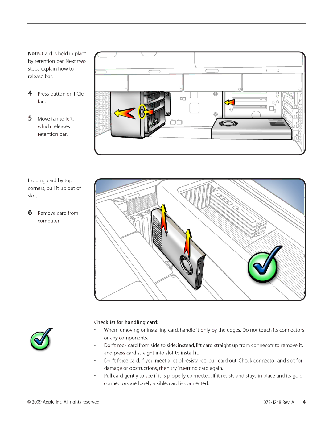 Apple PCIe/Graphics Card warranty Checklist for handling card 