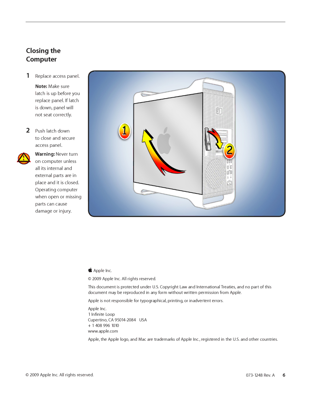 Apple PCIe/Graphics Card warranty Closing Computer, Replace access panel 