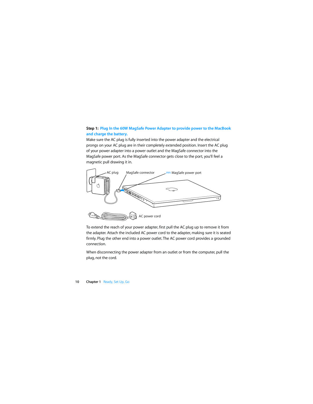 Apple Personal Computer manual AC plug MagSafe connector ¯ MagSafe power port AC power cord 