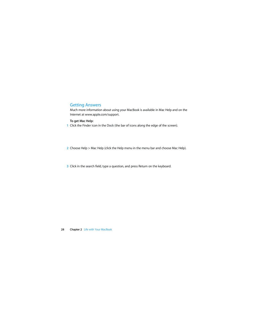 Apple Personal Computer manual Getting Answers, To get Mac Help 