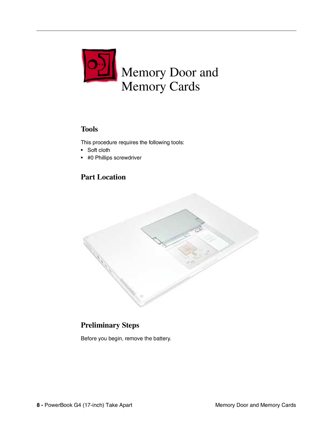 Apple Powerbank G4 manual Memory Door Memory Cards 