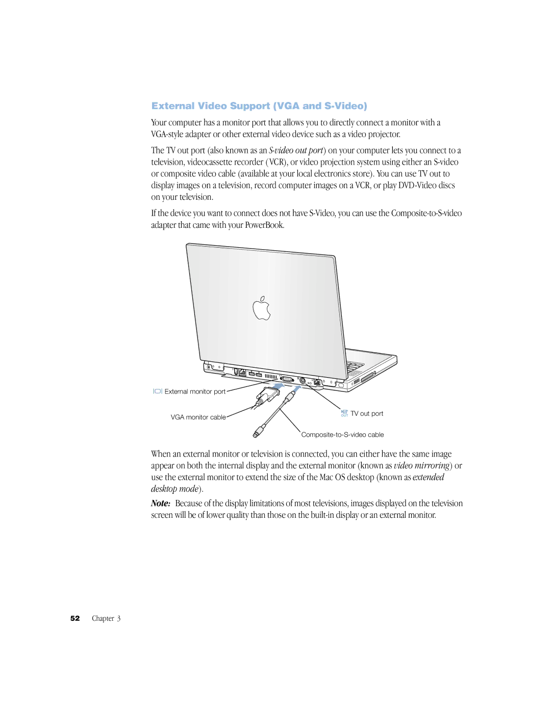 Apple powerbook g4 manual External Video Support VGA and S-Video 