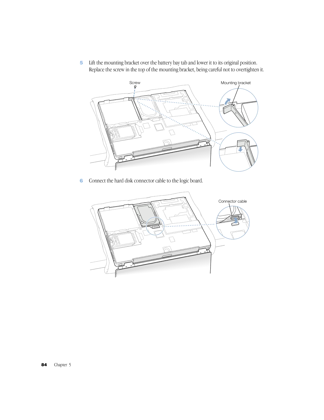 Apple powerbook g4 manual Connect the hard disk connector cable to the logic board 