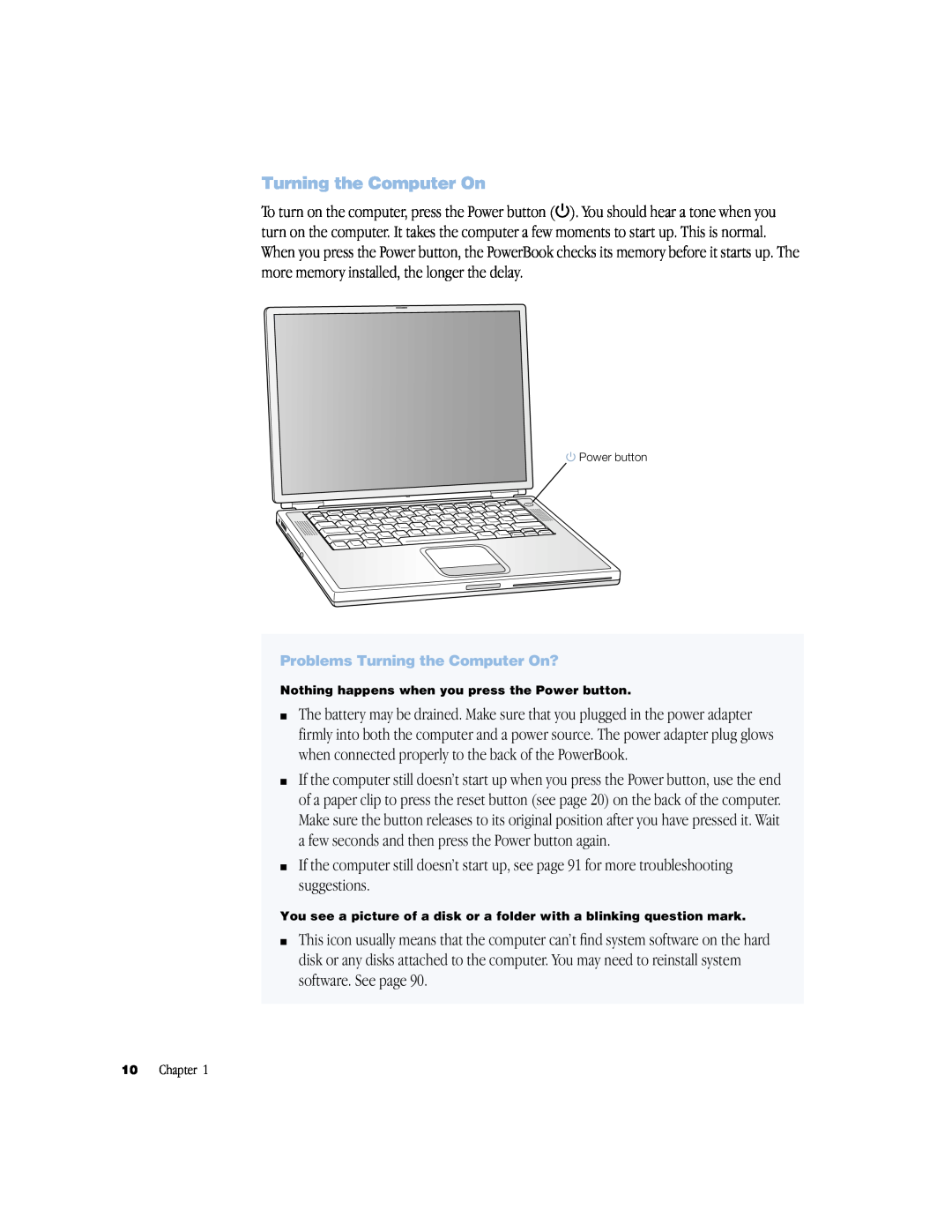 Apple powerbook g4 manual Problems Turning the Computer On? 