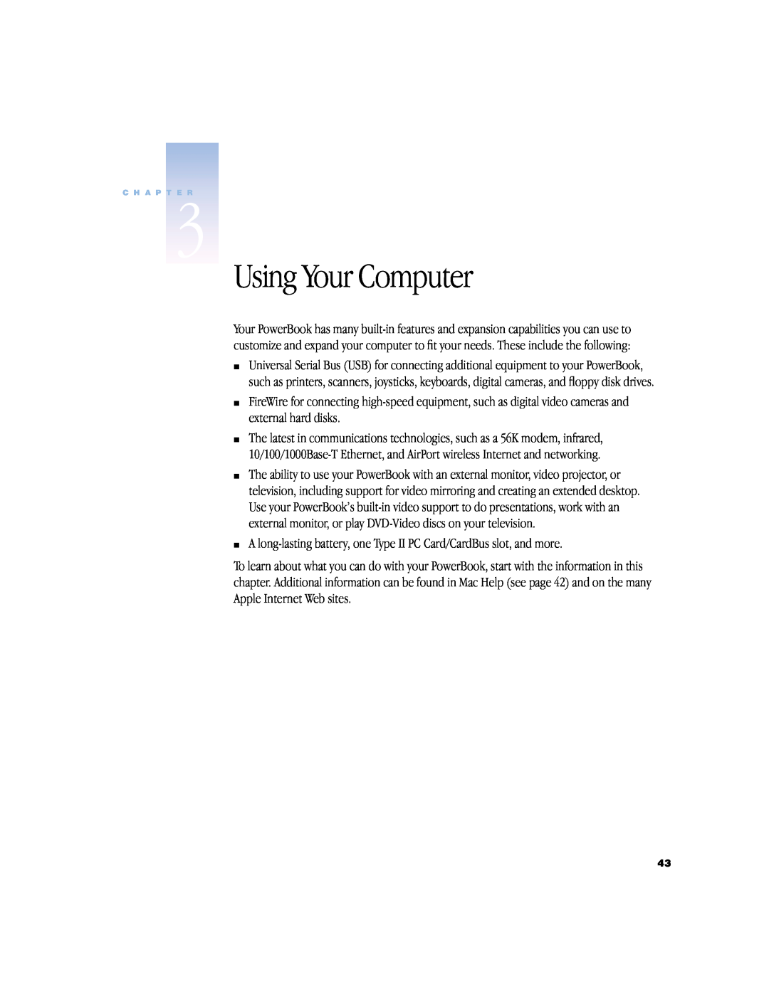 Apple powerbook g4 manual Using Your Computer 