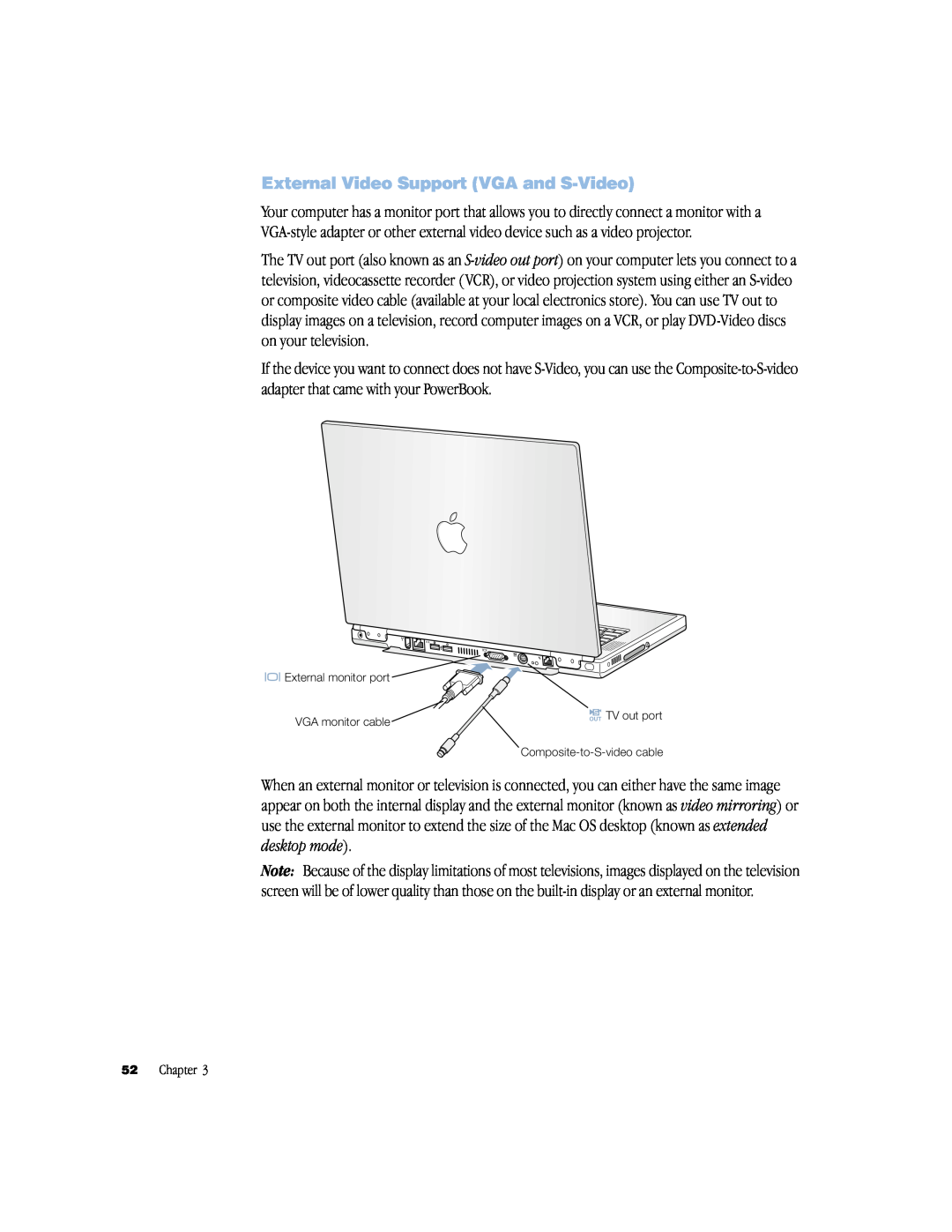 Apple powerbook g4 manual External Video Support VGA and S-Video, Chapter 