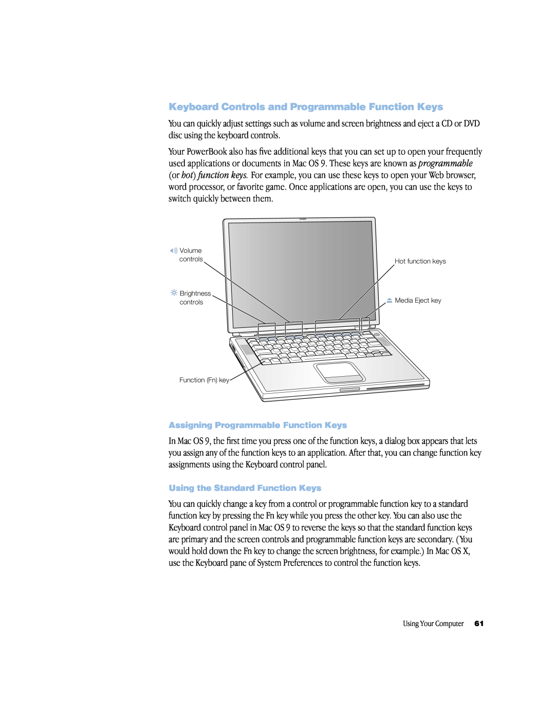 Apple powerbook g4 manual Keyboard Controls and Programmable Function Keys, Assigning Programmable Function Keys 