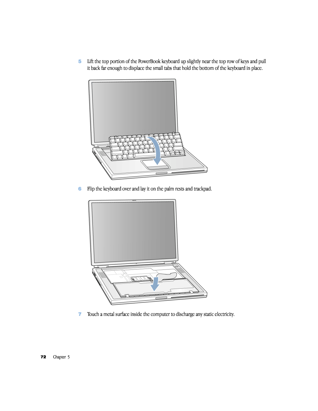 Apple powerbook g4 manual Flip the keyboard over and lay it on the palm rests and trackpad, Chapter 