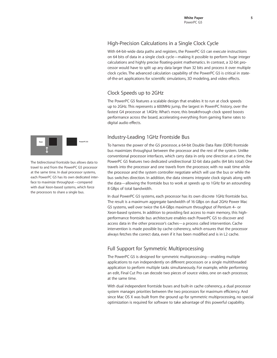 Apple PowerPC G5 manual High-Precision Calculations in a Single Clock Cycle, Clock Speeds up to 2GHz 