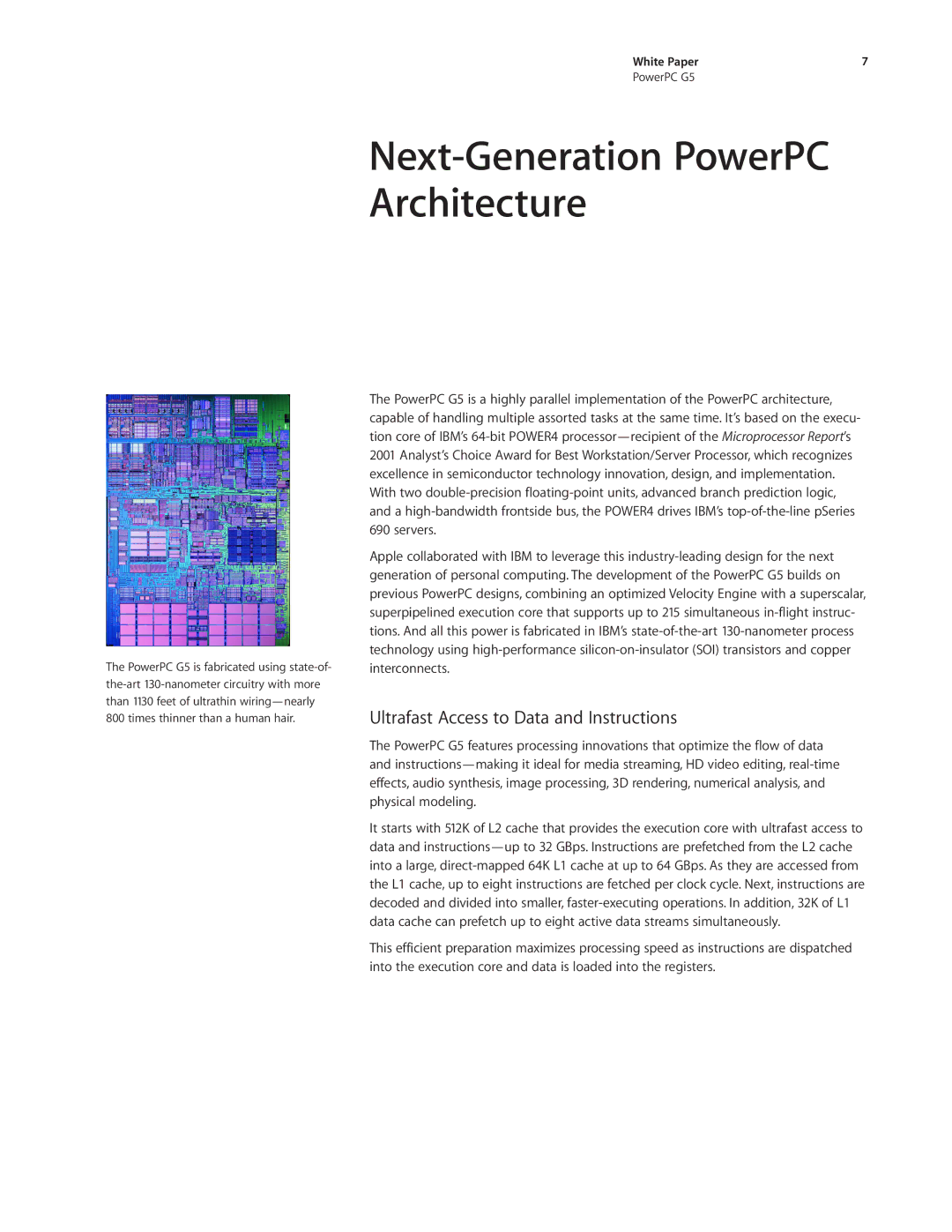 Apple PowerPC G5 manual Next-Generation PowerPC Architecture, Ultrafast Access to Data and Instructions 