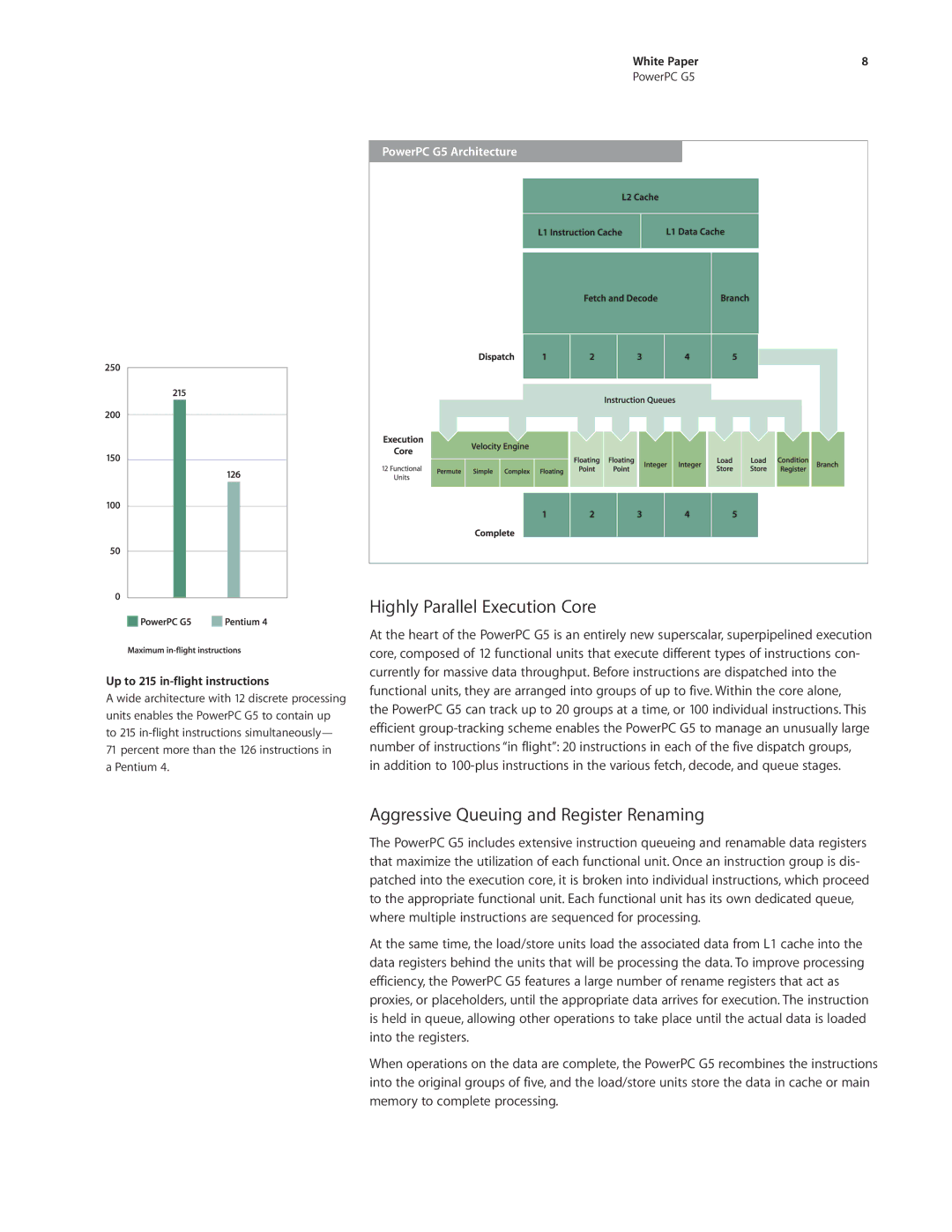 Apple PowerPC G5 manual Highly Parallel Execution Core, Aggressive Queuing and Register Renaming 