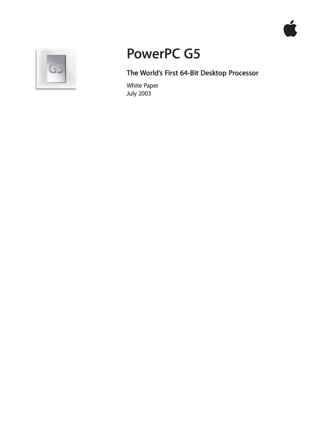Apple PowerPC G5 manual White Paper July, The World’s First 64-Bit Desktop Processor 