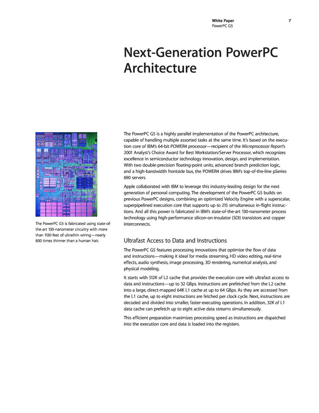 Apple PowerPC G5 manual Next-Generation PowerPC Architecture, Ultrafast Access to Data and Instructions 
