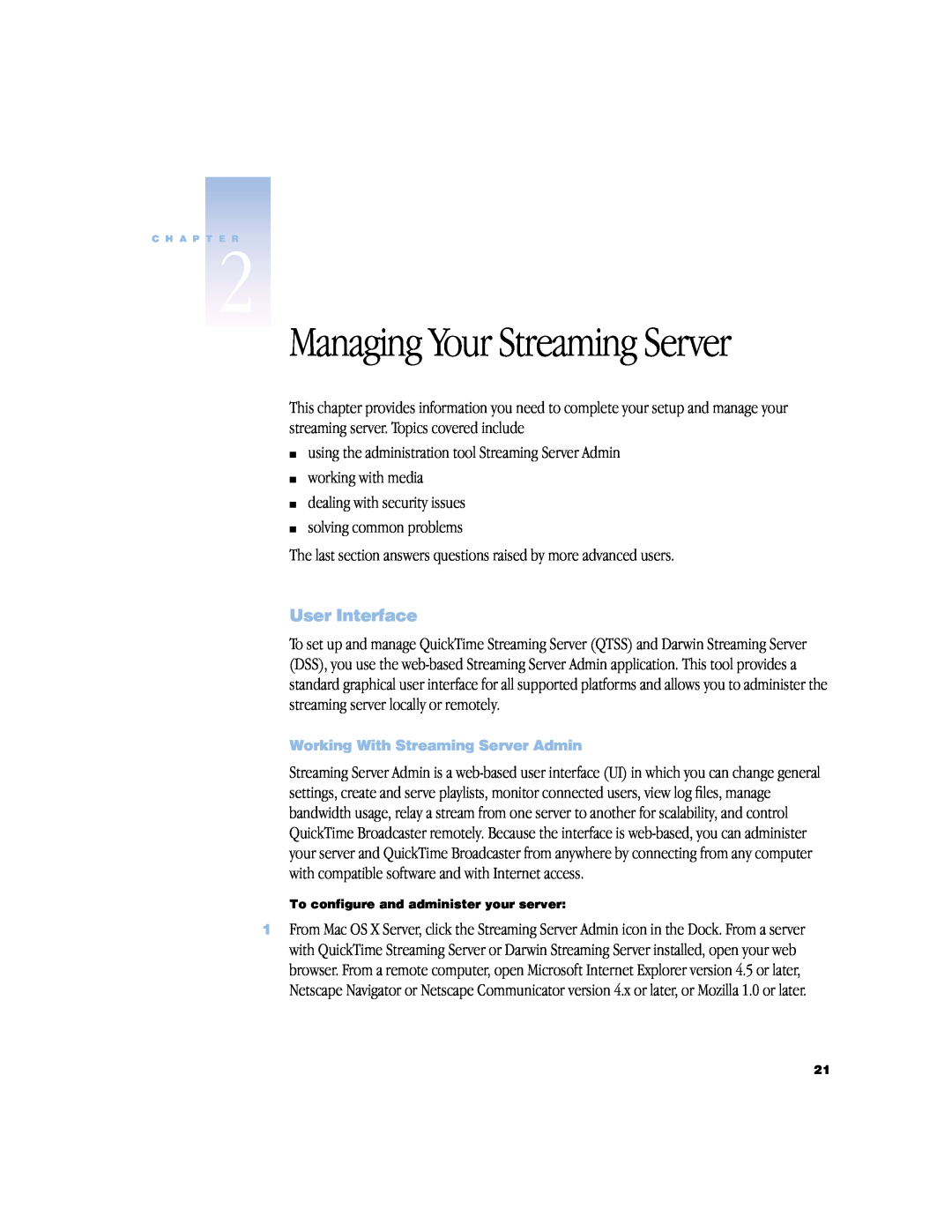 Apple QuickTime Streaming Server Darwin Streaming Server manual User Interface, Managing Your Streaming Server 