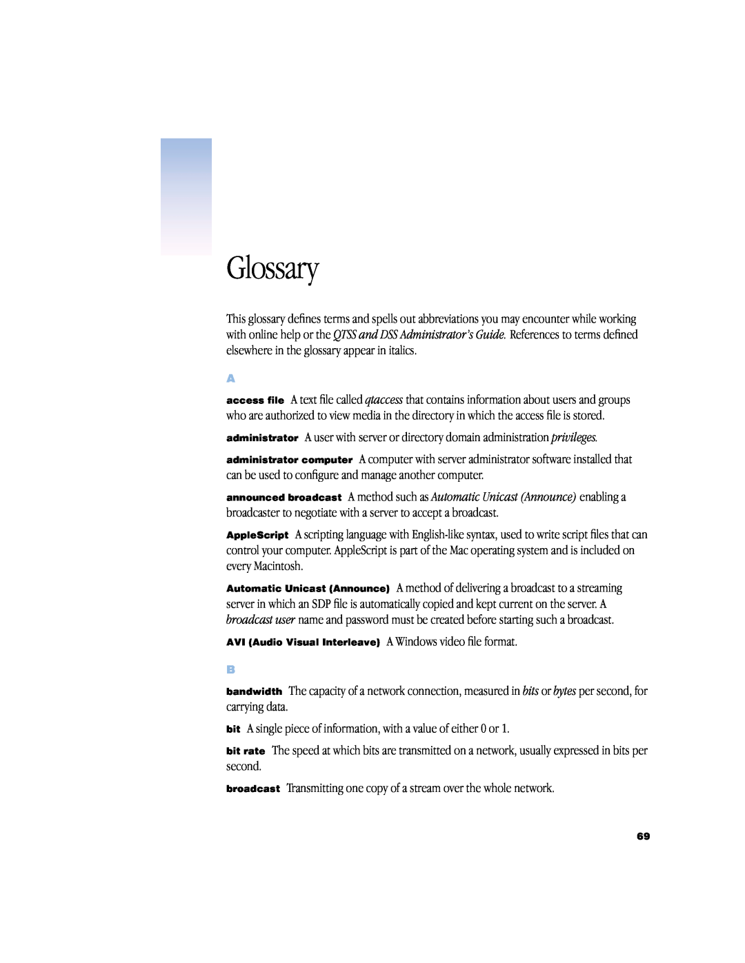 Apple QuickTime Streaming Server Darwin Streaming Server manual Glossary 