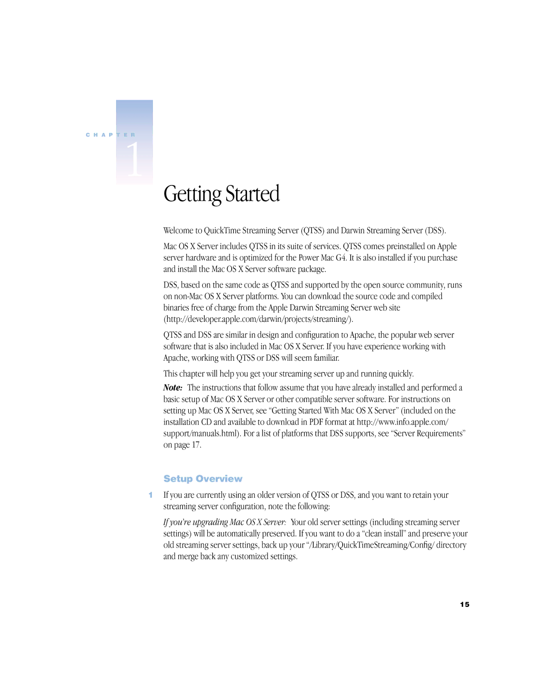 Apple QuickTime Streaming Server Darwin Streaming Server manual Getting Started, Setup Overview 