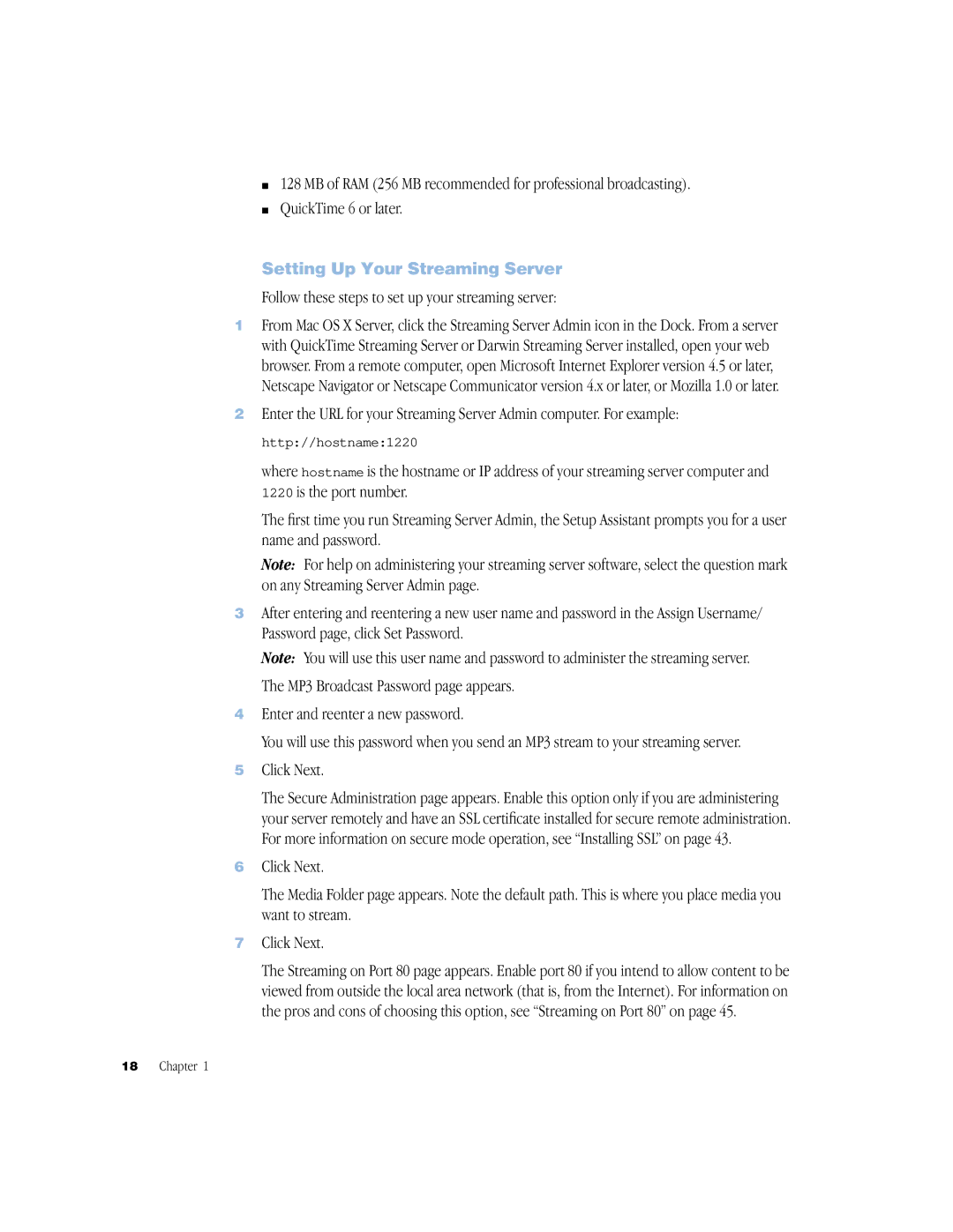 Apple QuickTime Streaming Server Darwin Streaming Server manual Setting Up Your Streaming Server 